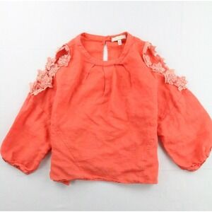 EUC ANTHROPOLOGIE ERI ALI Sz M Jemima Cold Shoulder Coral Linen Top 2/3 Sleeve